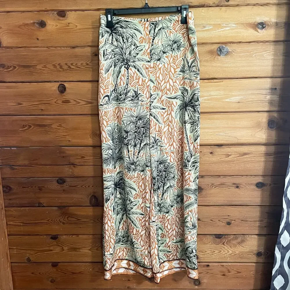 Joie Wide leg Satin tropical floral print boho pants Size Medium - Picture 1 of 7